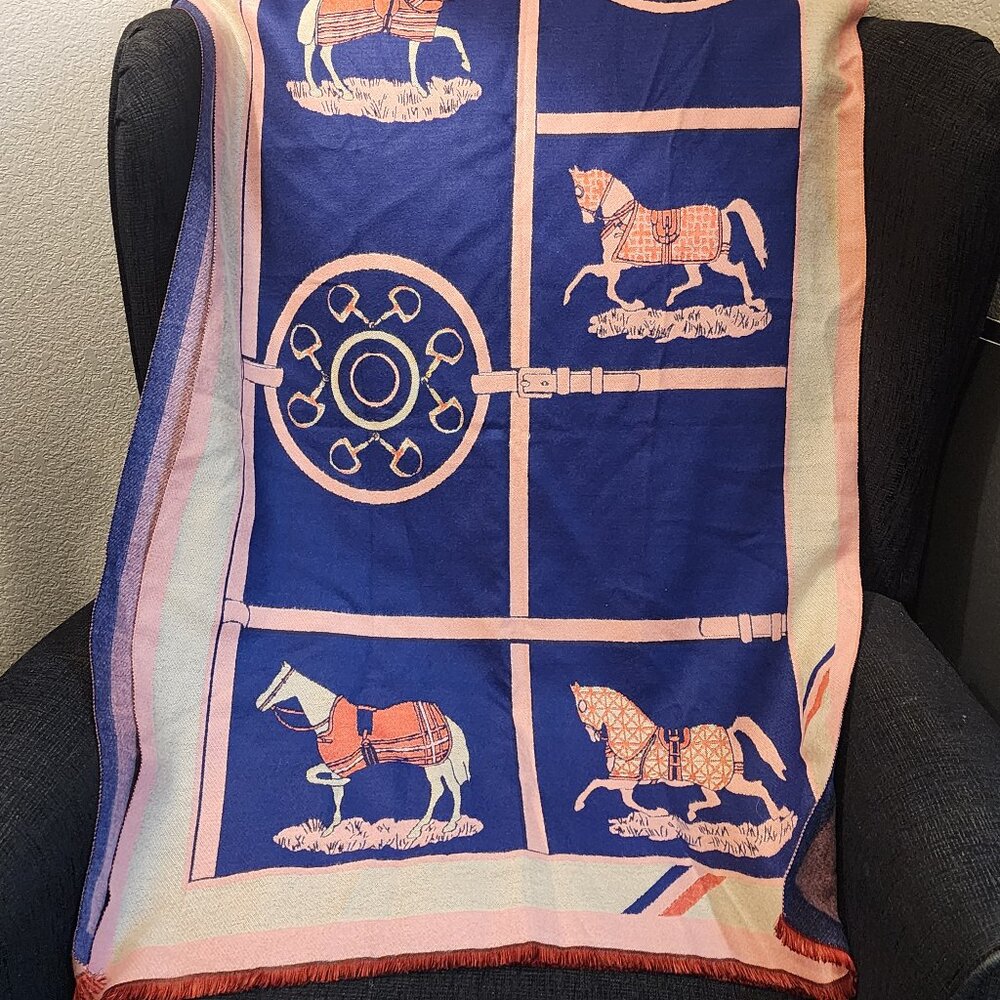 Equestrian Snaffle Bit Horse Print Blanket Scarf